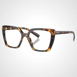 CLASSY New PRADA Eyeglasses Brown Havana Square Gold Logo 53mm w/ Case